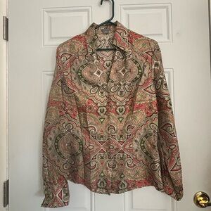 Talbots 100% Silk Paisley Print Blouse, Size 12